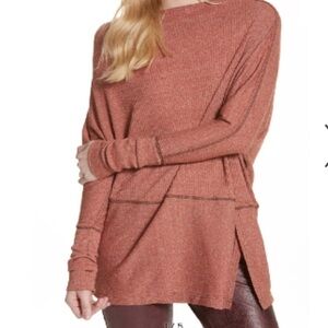 Free People Women’s M Rust Waffle Thermal Oversized Asymmetrical Tunic Top